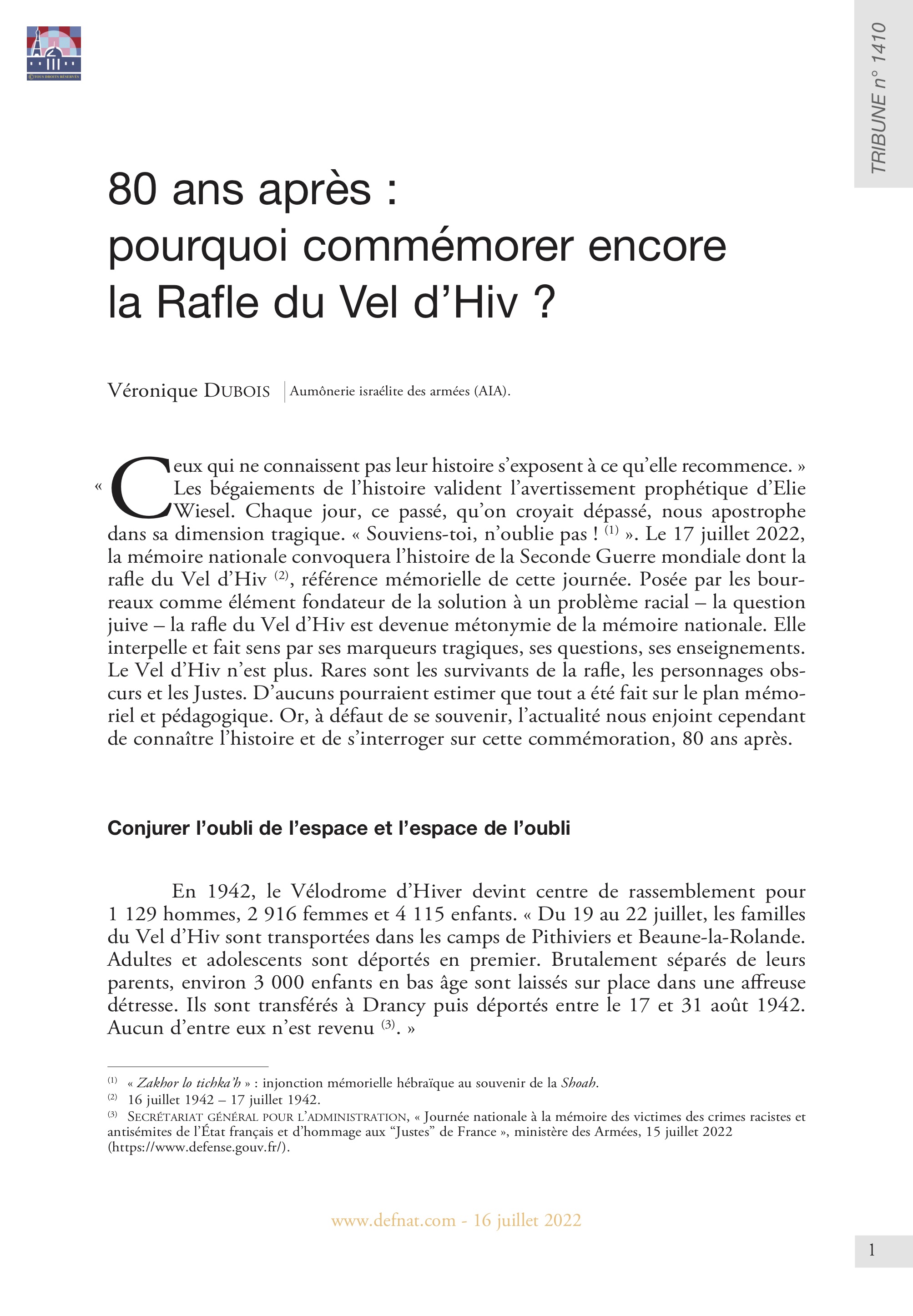 80 ans après : pourquoi commémorer encore la Rafle du Vel d’Hiv ? (T 1410)
